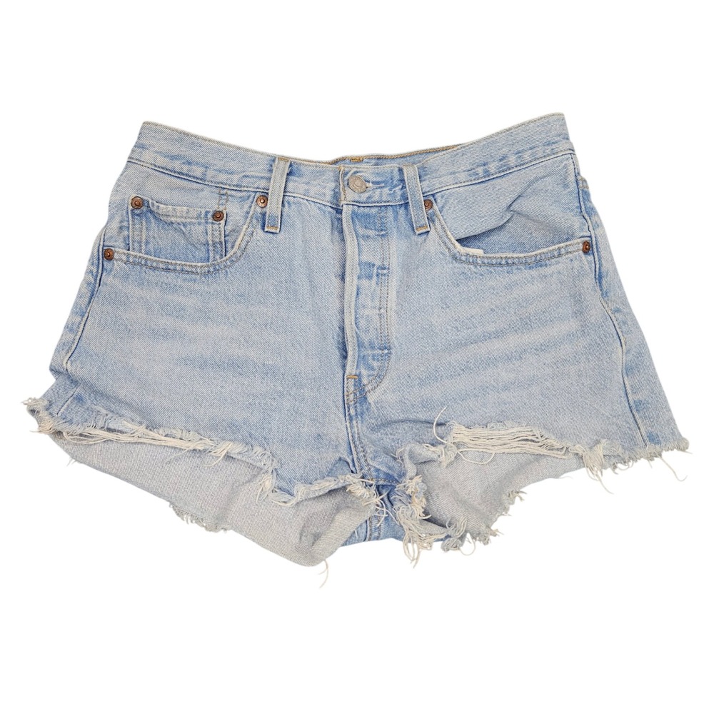 Levis 501 Cutoff Denim Shorts Light Wash Distressed Frayed Hem Womens Size 27